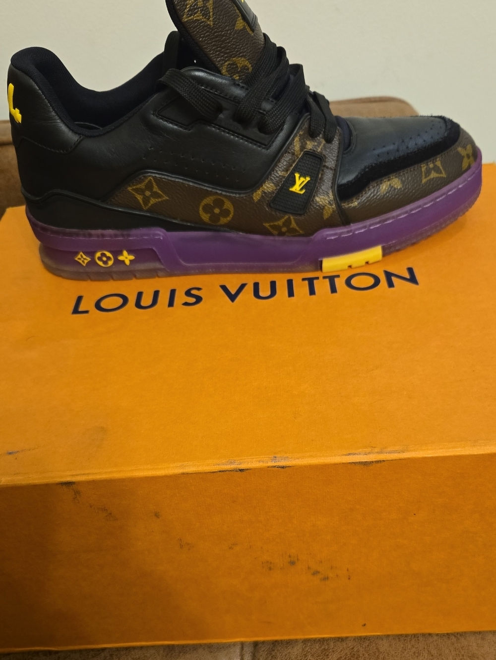 Louis Vuitton Men’s Low-Top Sneaker in Black, Brown & Purple with Yellow Accents